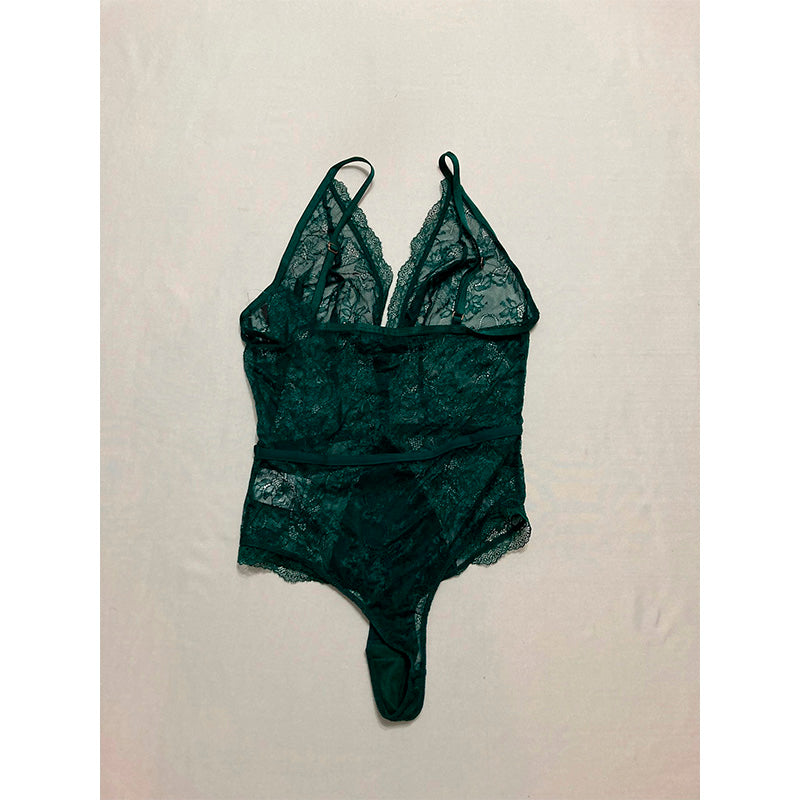 INC Lace Plunge Lingerie Bodysuit Dark Forest S