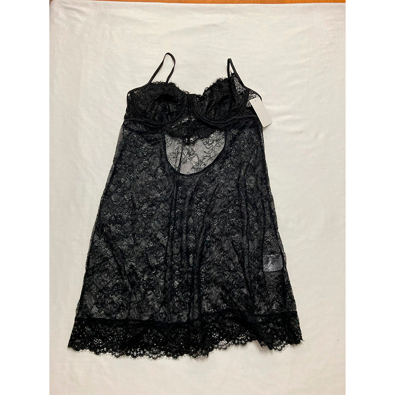 INC Lace Cupped Chemise Lingerie Nightgown, black, Medium