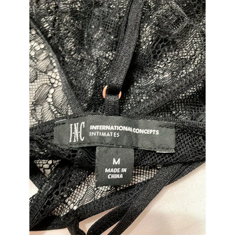 INC Lace Cupped Chemise Lingerie Nightgown, black, Medium