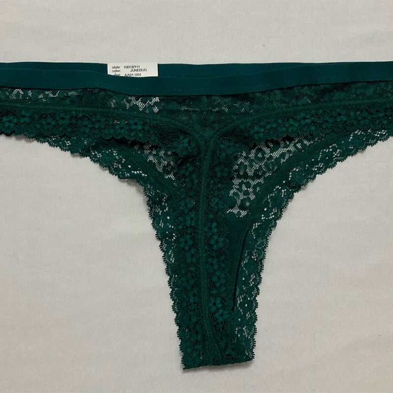 Jenni Leopard Lace Thong Dark Green L