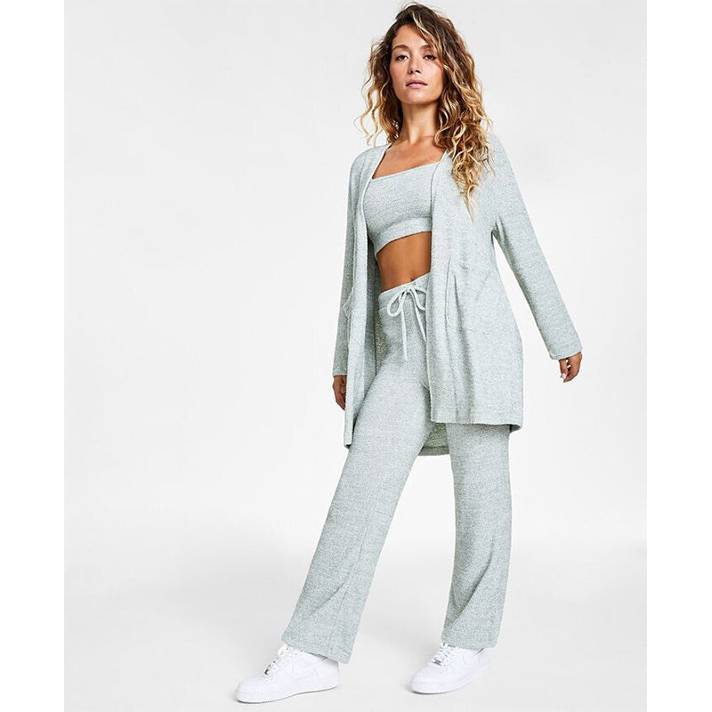 Jenni Style Not Size Fuzzy Knit Cardigan Grey 1X