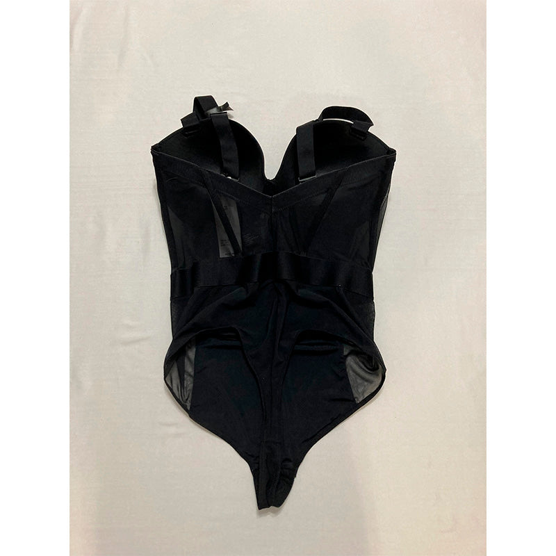 DKNY Women's Sheers Strapless Bodysuit, Black, 34D