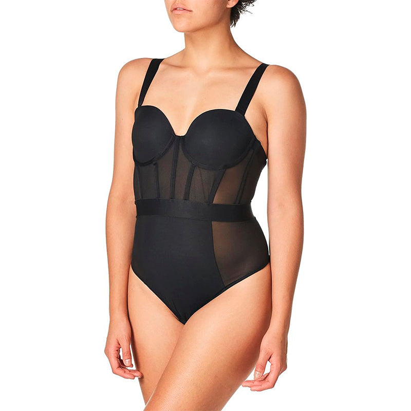 DKNY Women's Sheers Strapless Bodysuit, Black, 34D