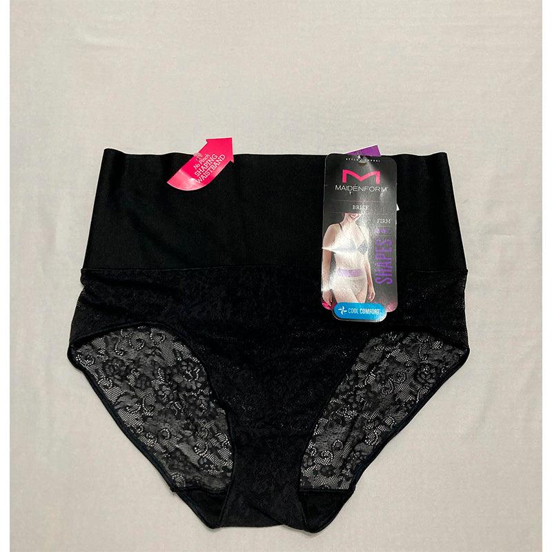 Maidenform Tummy Shaping Lace With Cool Comfort Shapewear Briefs Black Lace 2XL