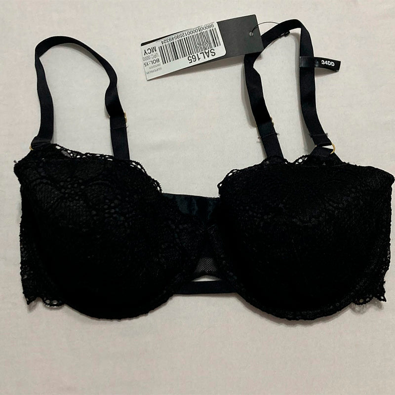 DKNY womens Superior Scalloped Lace Bra, Line Cups Balconette Bra Black 34DD