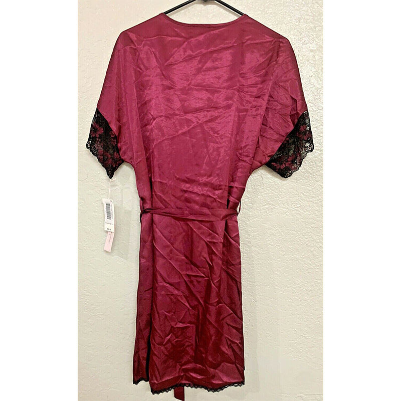 Linea Donatella Satin Wrap Robe, Burgundy M