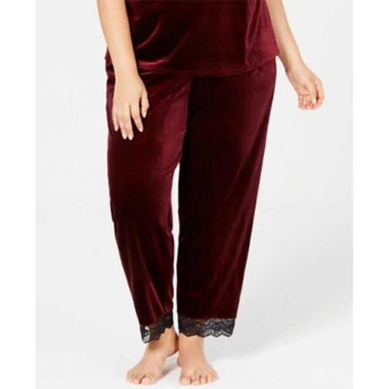 INC Plus Size Lace-Trim Velvet Only Pajama Pants M