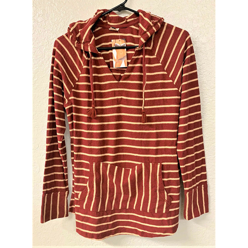 Roxy Juniors' Long Night Striped Hooded Top, Ruhbarb Basic Stripes, M