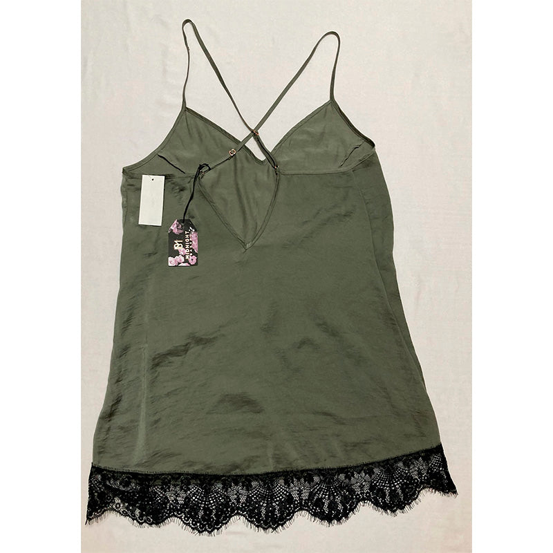 Midnight Bakery Astrid Lace Trim Satin Only Chemise Green M