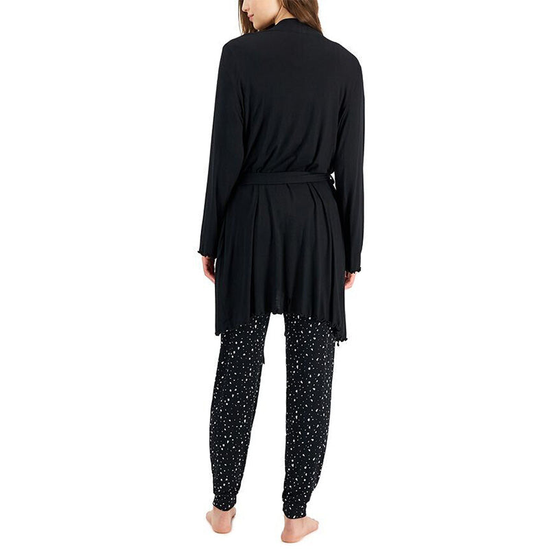 Jenni Lettuce-Edge Wrap Robe Black M
