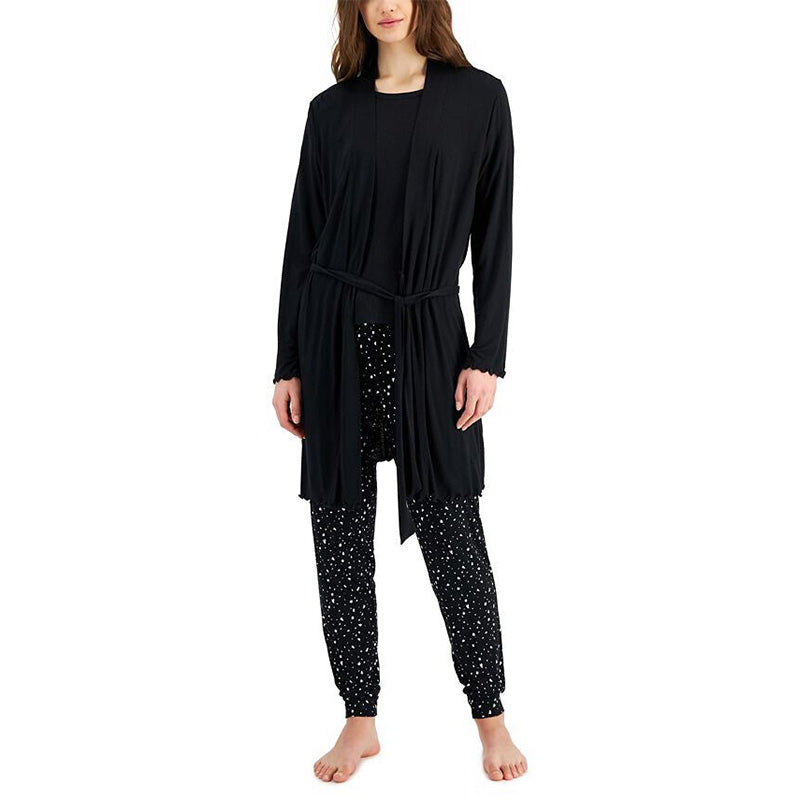 Jenni Lettuce-Edge Wrap Robe Black M