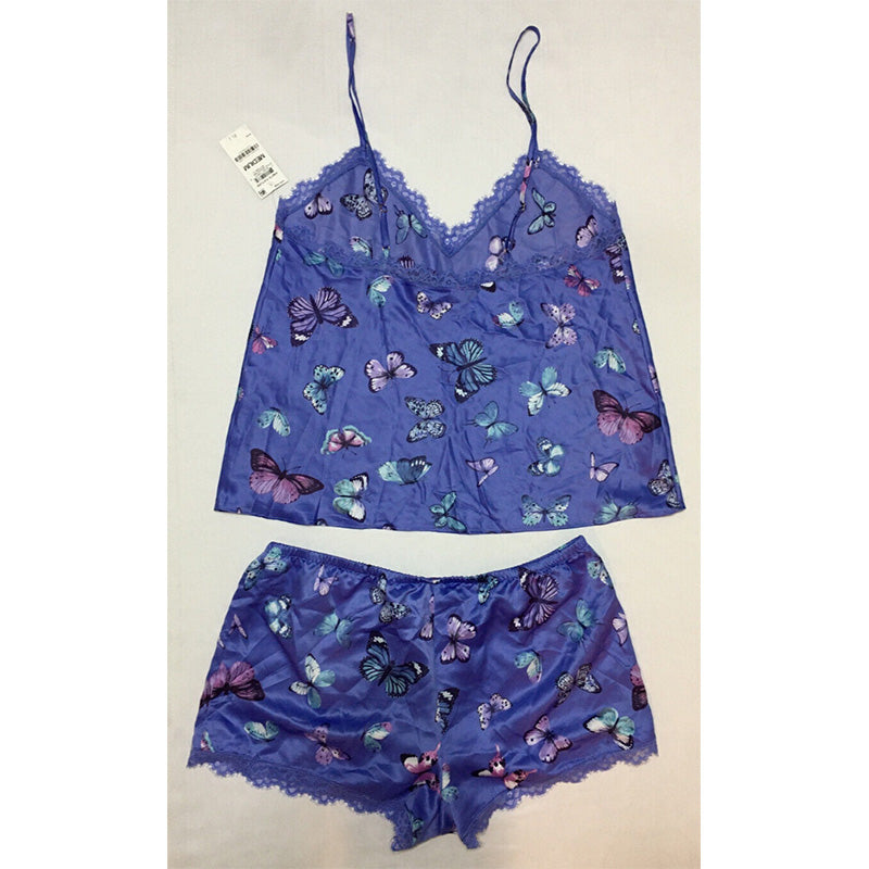 INC Lace-Trim Cami & Shorts Pajama Set Purple Butterfly M