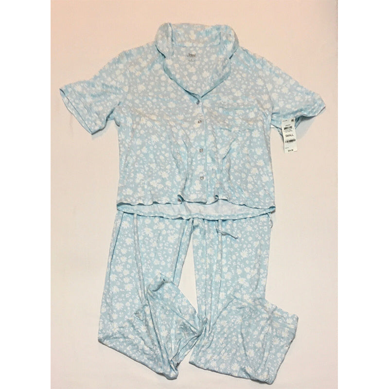 Jenni Cropped Notch-Collar Pajama Set Blue S