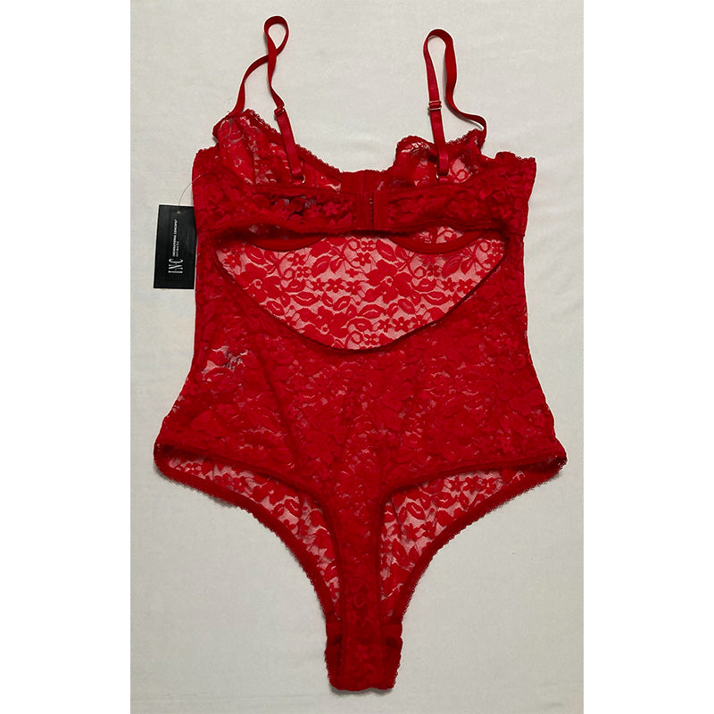 I.N.C. Sheer Lace Cup Lingerie Bodysuit Red M