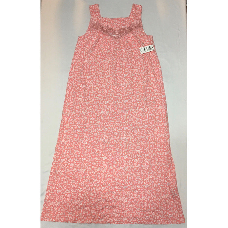 Charter Club Sleeveless Lace-Trim Long Nightgown Pink S