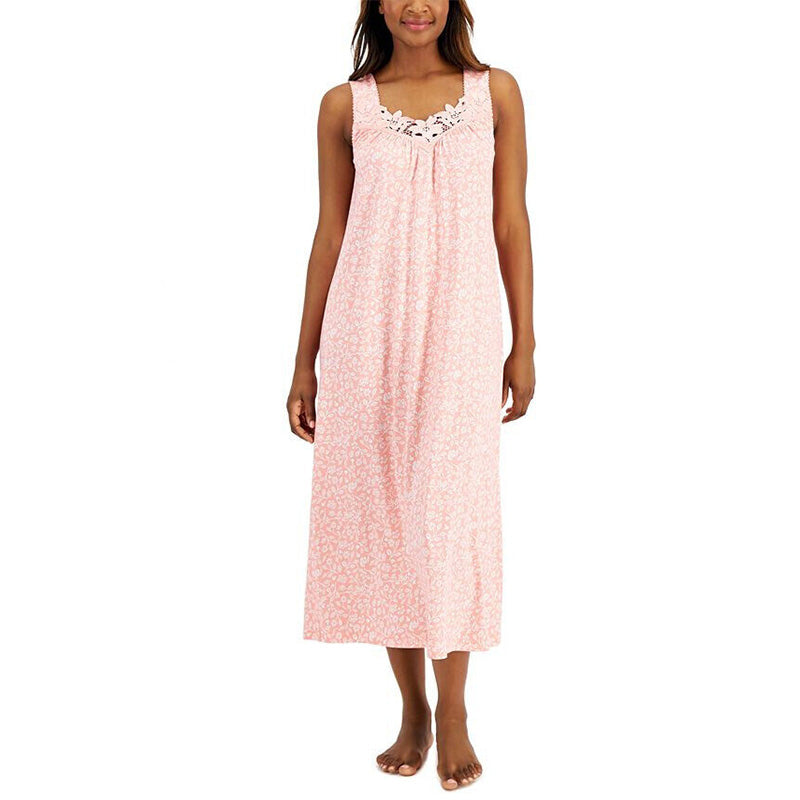 Charter Club Sleeveless Lace-Trim Long Nightgown Pink M