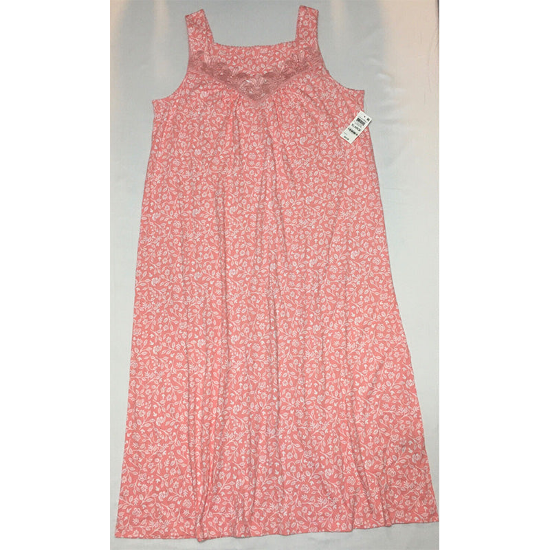 Charter Club Sleeveless Lace-Trim Long Nightgown Pink XL