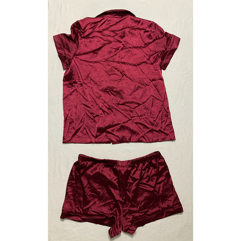 INC Satin Notched Collar Top & Pajama Shorts Burgundy M