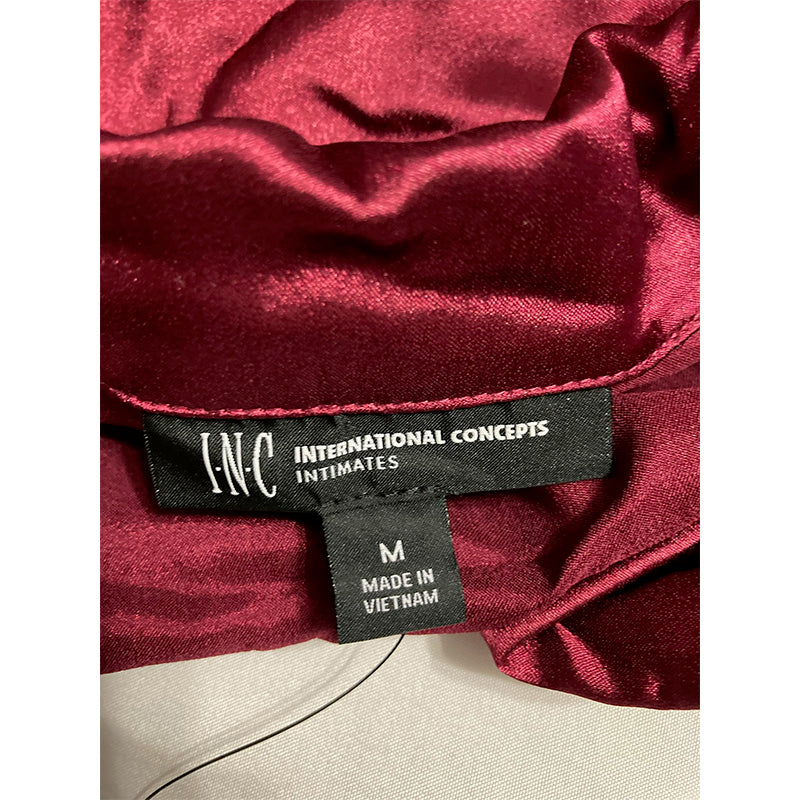 INC Satin Notched Collar Top & Pajama Shorts Burgundy M