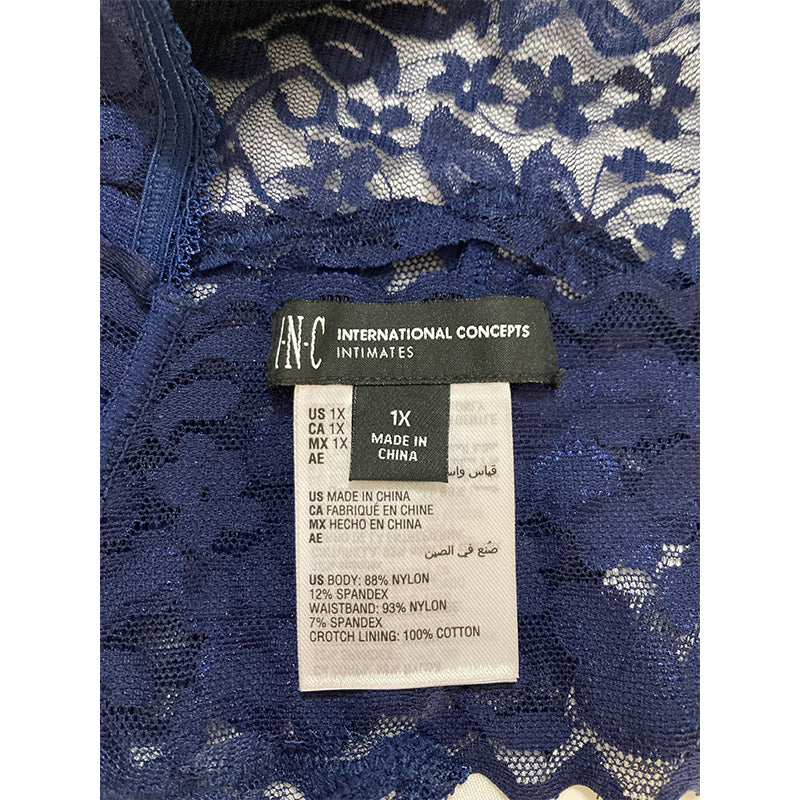 INC Plus Size Lace Thong Underwear Lingerie Navy Sea 1X