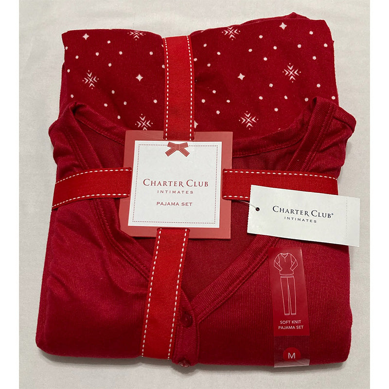 Charter Club Long Sleeve Soft Knit Pajama Candy Red Diamond M