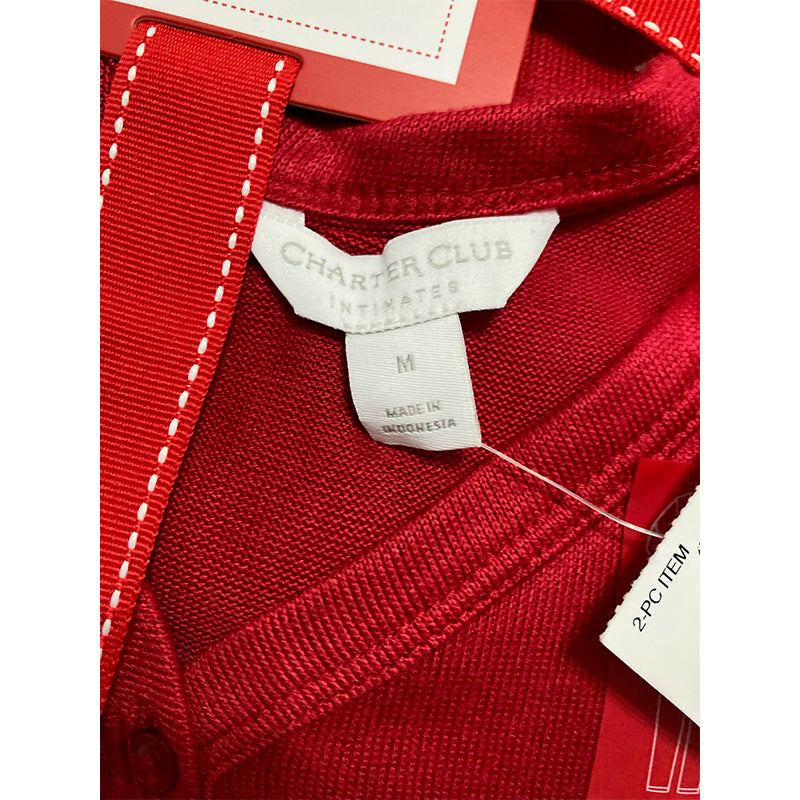 Charter Club Long Sleeve Soft Knit Pajama Candy Red Diamond M