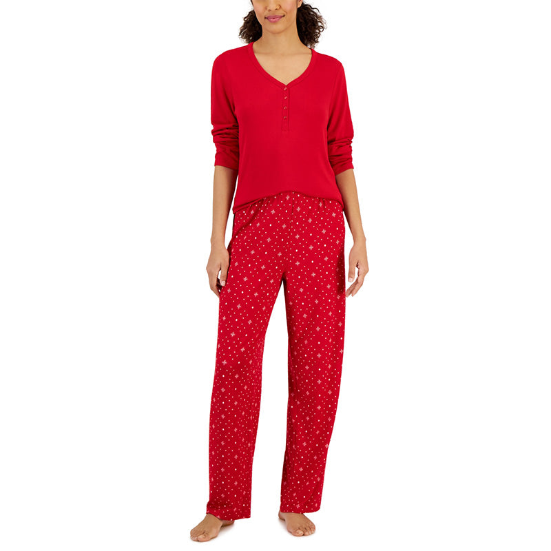 Charter Club Long Sleeve Soft Knit Pajama Candy Red Diamond M