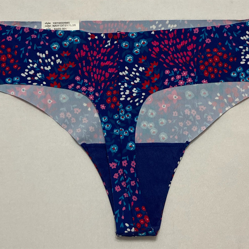 AQUA Intimates Stretch Thong Navy Ditsy Flor M