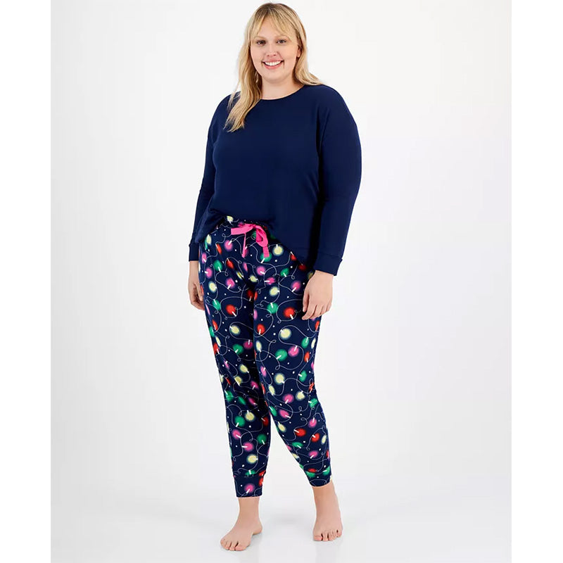 Jenni Long Sleeve Mix It Packaged Pajama Set Navy 2X