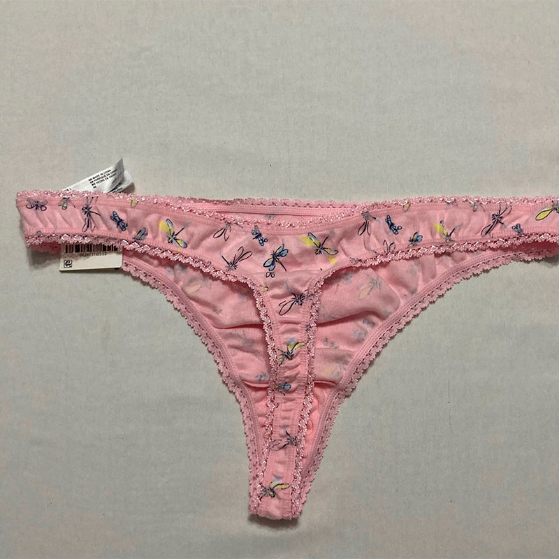 Charter Club Everyday Cotton Lace-Trim Thong Multicolor