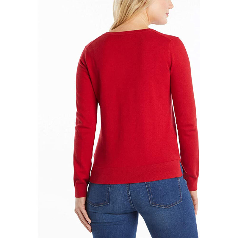 Nautica Effortless J-Class Long Sleeve V-Neck Sweater Red L