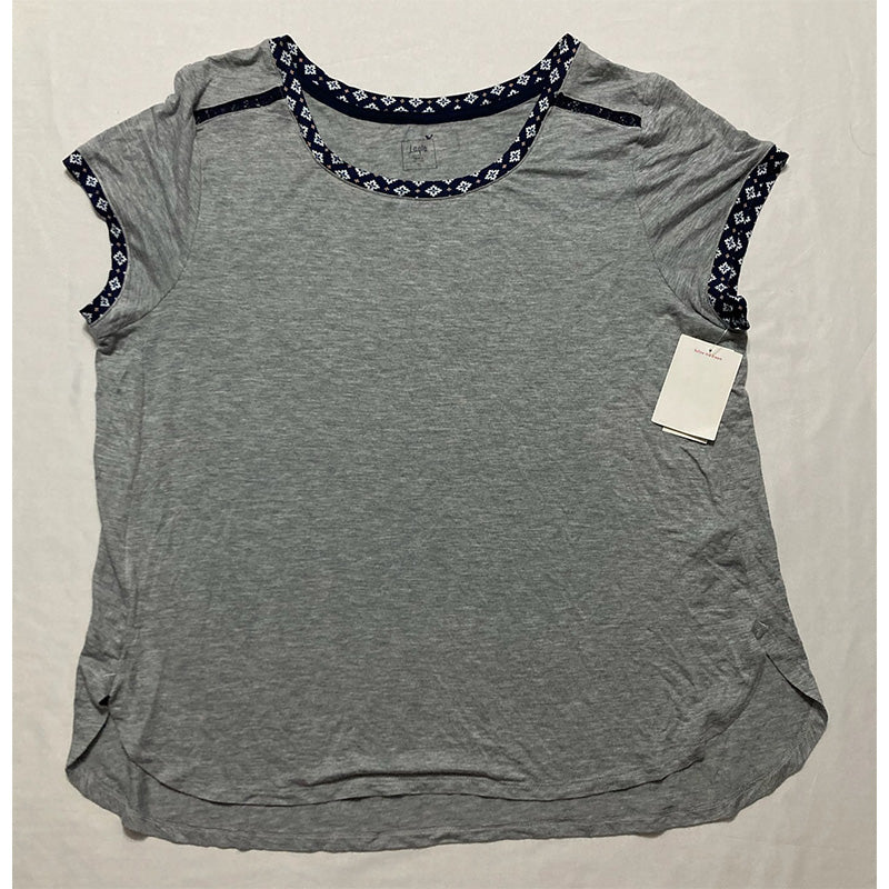 Layla Womens Contrast-Trim Lace Detail Only Pajama Top Grey Heather XL