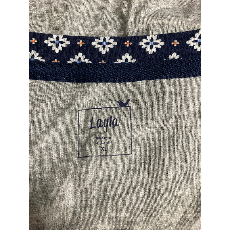 Layla Womens Contrast-Trim Lace Detail Only Pajama Top Grey Heather XL