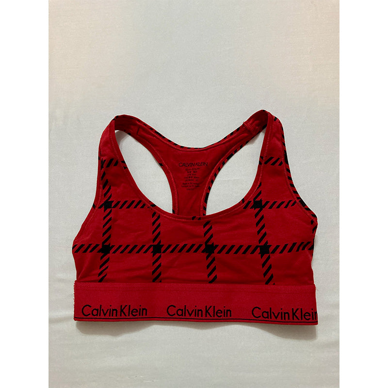 Calvin Klein Modern Cotton Bralette Bra Men's Windowpane_Rustic Red XS