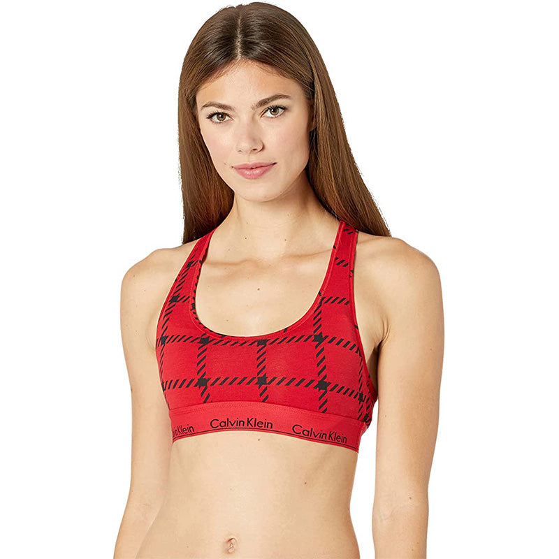 Calvin Klein Modern Cotton Bralette Bra Men's Windowpane_Rustic Red XS