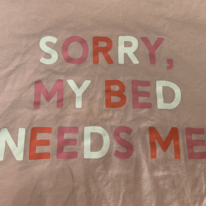 Jenni Ruffle-Sleeve Only Pajama T-Shirt "Sorry, My Bed Needs Me"Light Pink XL