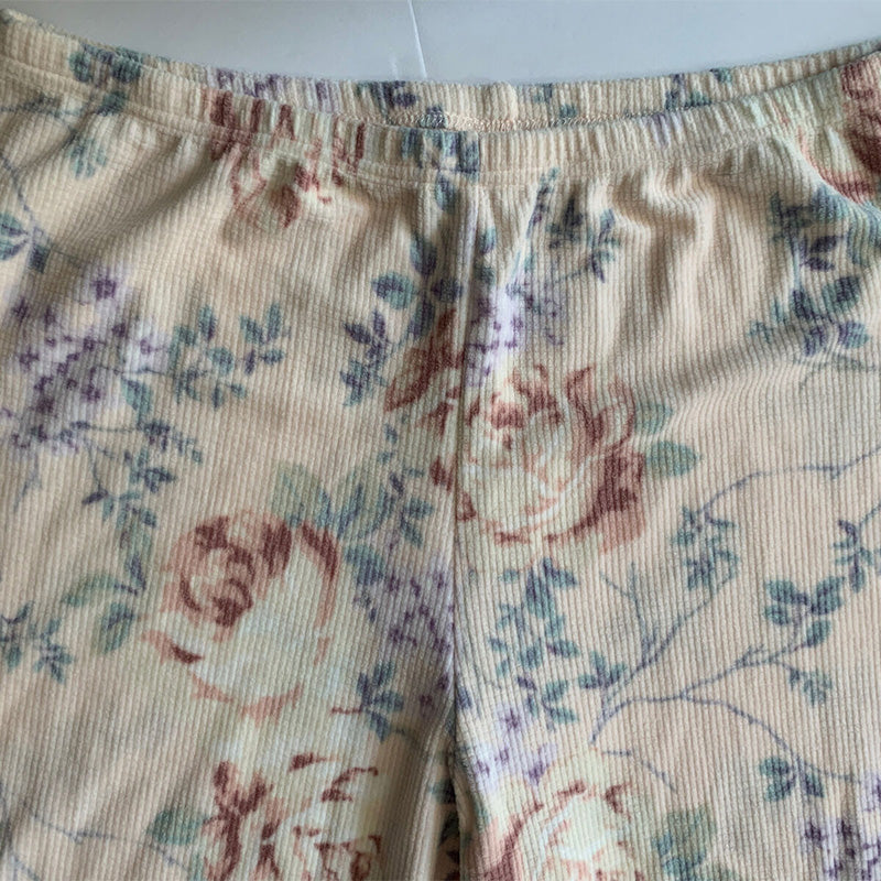 Miss Elaine Floral-Print Brushed Waffle Pajama Set, Top M, Bottom L