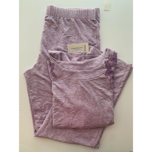 AS-IS Charter Club Women's Floral Embroidered Pajama Set, Lilac, M