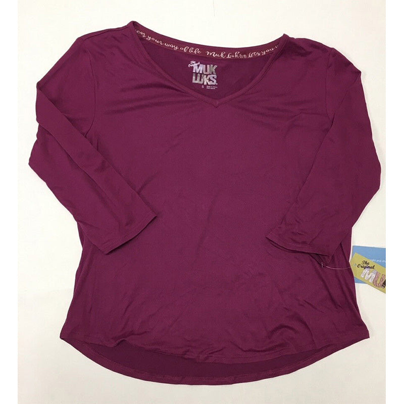 Muk Luks Solid Only Pajama Top Purple S