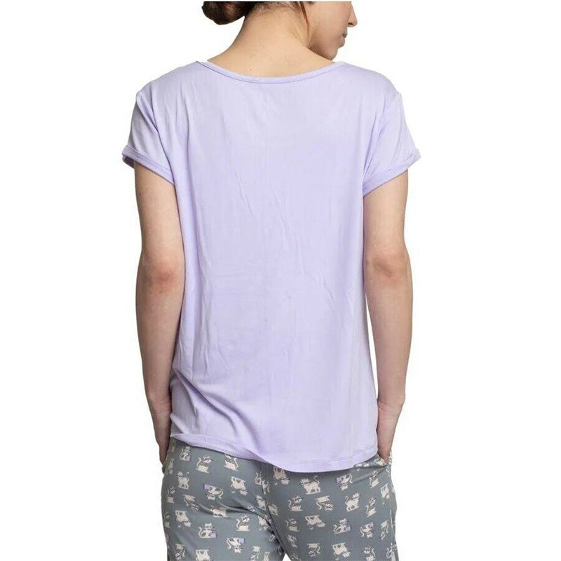 Hanes Women's Cloud Knit Short Sleeve Only Pajama Top Purple L