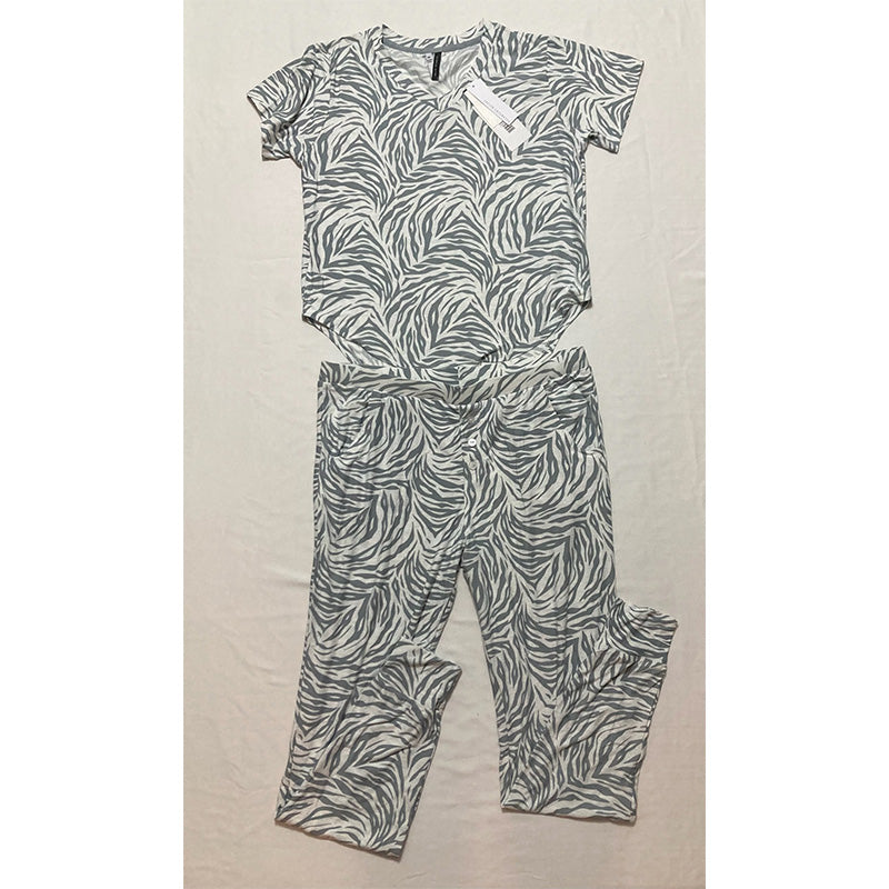 Jaclyn Intimates Pajama Set Grey And White M