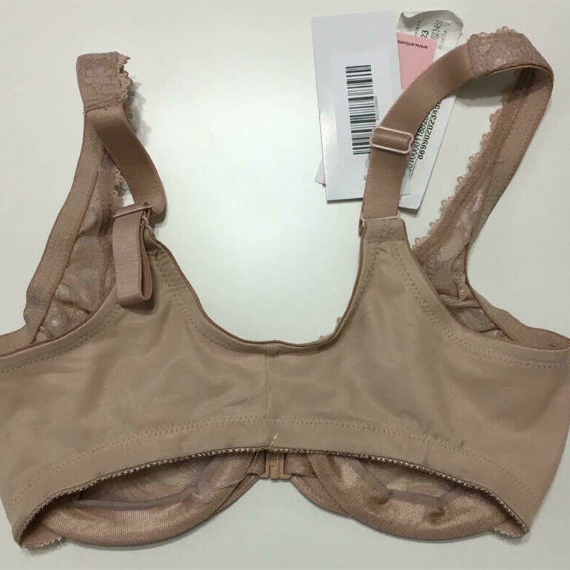 Glamorise Full Figure Wonderwire Front Close Stretch Lace Bra Beige 30D