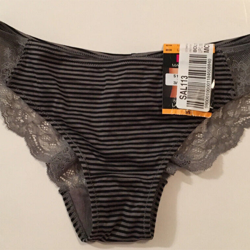 NWD Maidenform Comfort Devotion Striped Sheer Lace Back Tanga Panty Black S