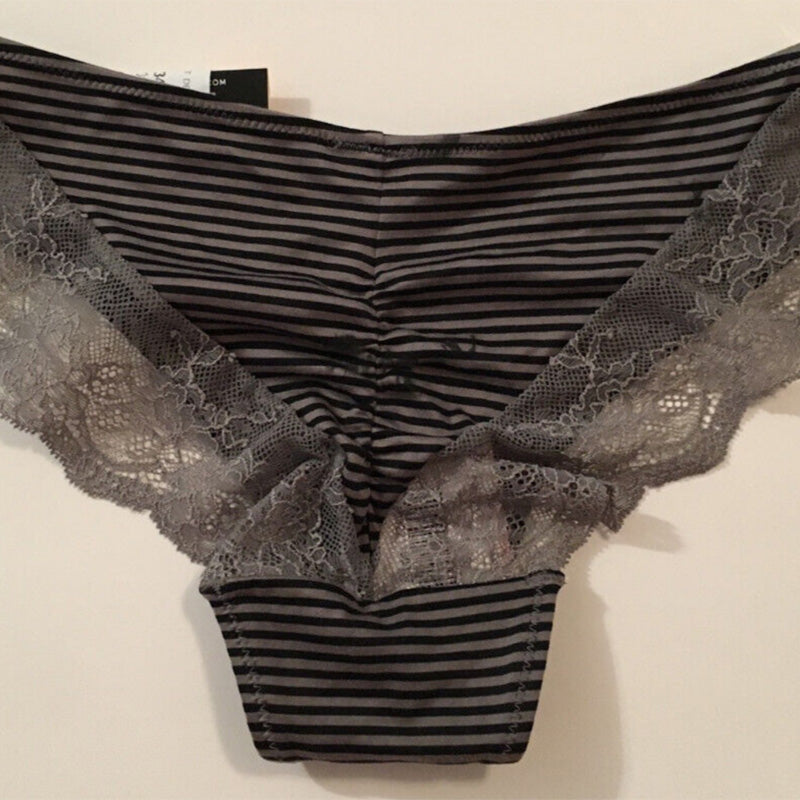 NWD Maidenform Comfort Devotion Striped Sheer Lace Back Tanga Panty Black S