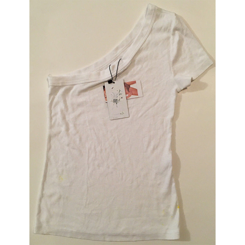 NWD Sundays Anya One Shoulder Knit T-Shirt White 1