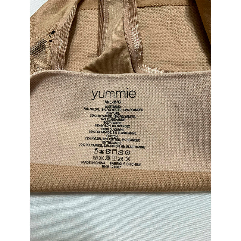 Yummie Ultralight Seamless Lace Insert Shapewear Thong Panties Almond M-L