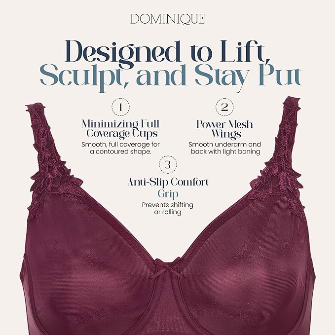 DOMINIQUE Minimizer Bra Seamless Full Figure Underwire Lingerie PURPLE 38G