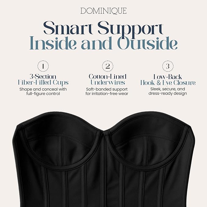 DOMINIQUE Backless Strapless Juliette Satin Longline Bra BLACK 38C