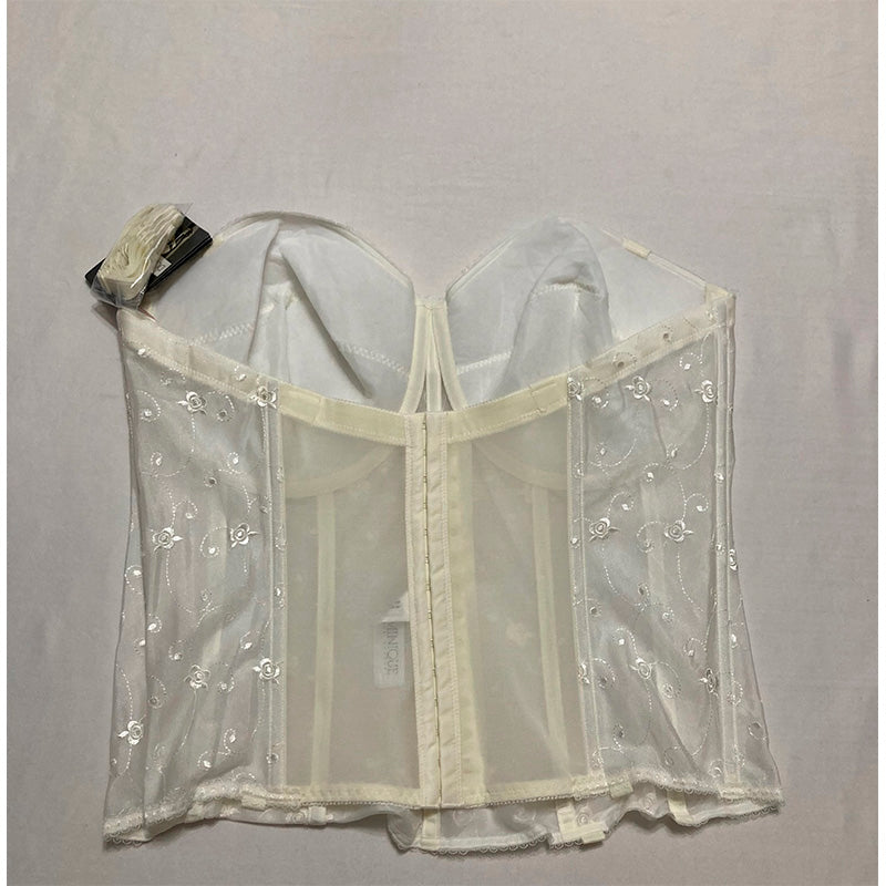 Dominique Rosemarie Embroidered Lace Strapless Longline Bridal Bra 44DD