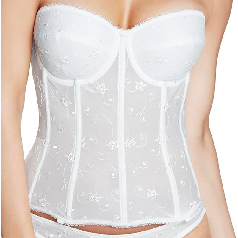 Dominique Rosemarie Embroidered Lace Strapless Longline Bridal Bra 44DD